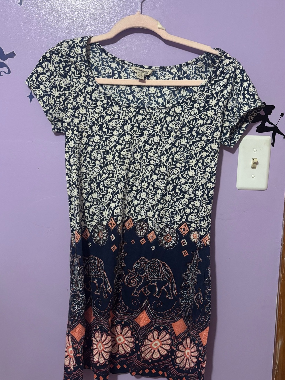 Lucky Brand Navy and Coral Floral Elephant dress